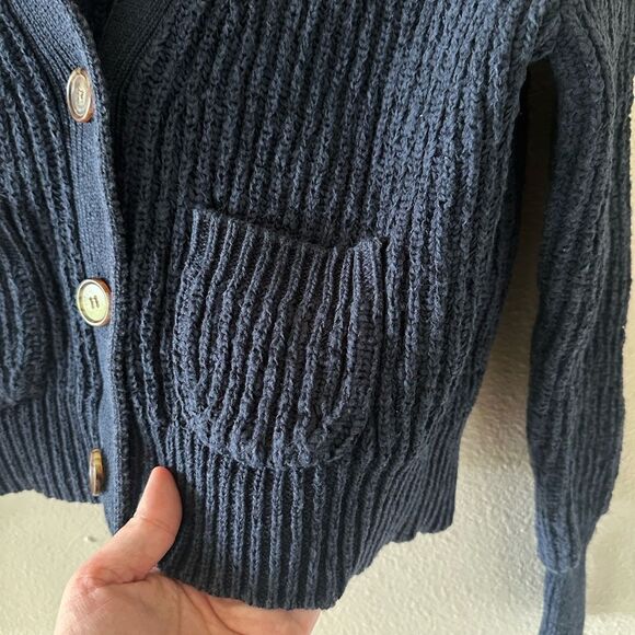 J Crew Dark Blue Chunky Knit Women's Cardigan Sweater Layering Fall Size XS - Picture 4 of 6